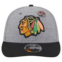 Casquette snapback 9FIFTY basse en laine New Era pour homme, gris/noir, avec pin des Blackhawks de Chicago