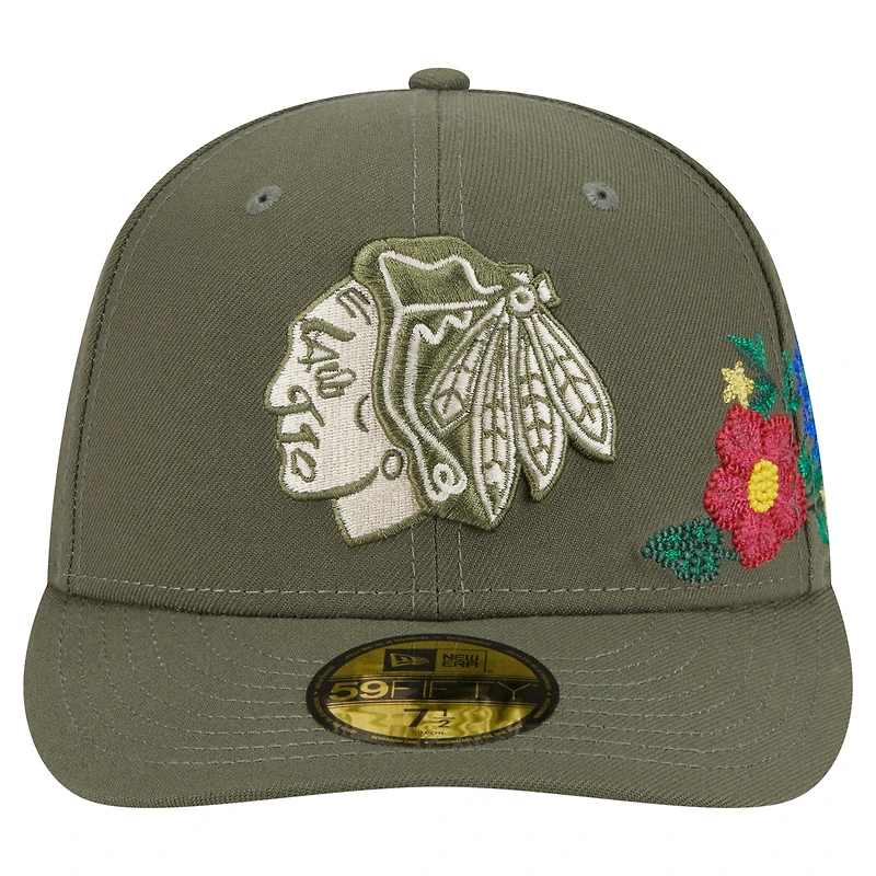 Men's New Era Olive Chicago Blackhawks Tonal Florals 59FIFTY Fitted Hat