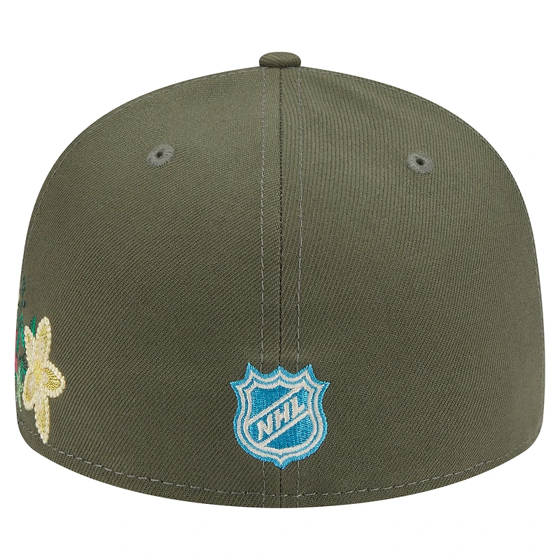 Men's New Era Olive Chicago Blackhawks Tonal Florals 59FIFTY Fitted Hat