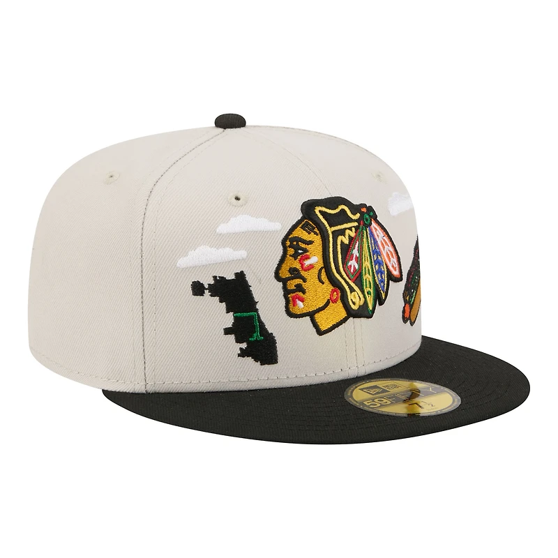 Men's New Era  Tan/Black Chicago Blackhawks Localized City Icon 59FIFTY Fitted Hat