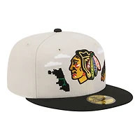Men's New Era  Tan/Black Chicago Blackhawks Localized City Icon 59FIFTY Fitted Hat