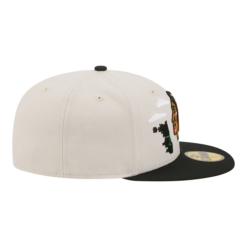 Casquette ajustée New Era 59FIFTY pour homme, beige/noir, Chicago Blackhawks, modèle City Icon.