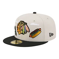 Casquette ajustée New Era 59FIFTY pour homme, beige/noir, Chicago Blackhawks, modèle City Icon.