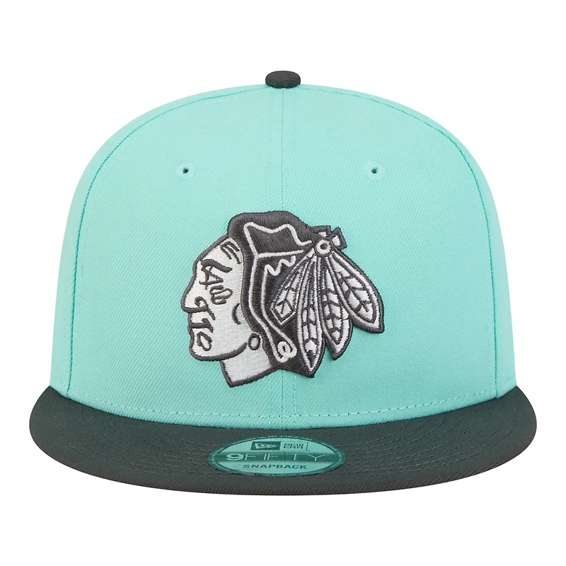 Men's New Era  Turquoise/Charcoal Chicago Blackhawks Two-Tone Color Pack 9FIFTY Snapback Hat