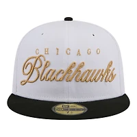 Men's New Era  White/Black Chicago Blackhawks Scripted 59FIFTY Fitted Hat