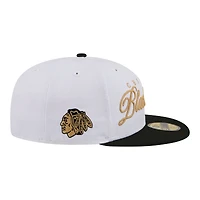 Casquette ajustée New Era 59FIFTY pour homme, blanche et noire, logo des Blackhawks de Chicago
