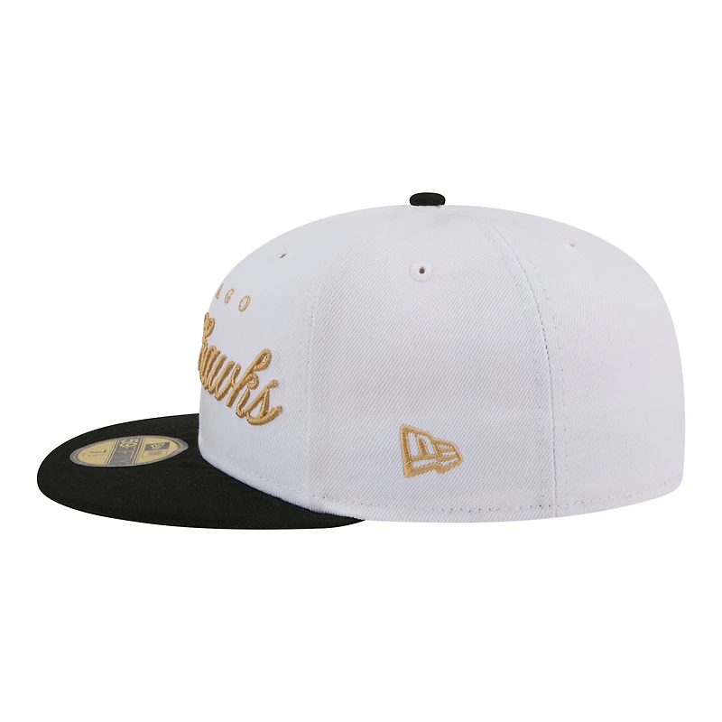 Casquette ajustée New Era 59FIFTY pour homme, blanche et noire, logo des Blackhawks de Chicago