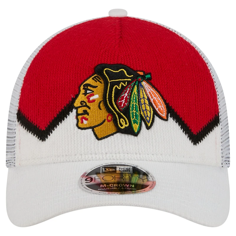 Men's New Era White/Red Chicago Blackhawks Hockey Sock 9FORTY A-Frame M-Crown Adjustable Trucker Hat