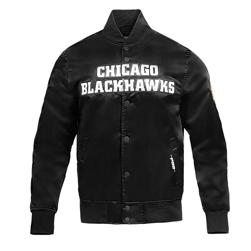 Veste à bouton-pression classique en satin noir Pro Standard pour hommes des Blackhawks de Chicago