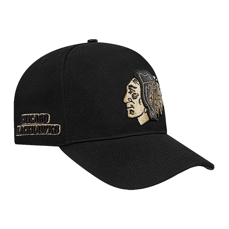 Men's Pro Standard Black Chicago Blackhawks Metallic Logo Pinch Front Adjustable Hat