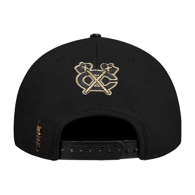 Men's Pro Standard Black Chicago Blackhawks Metallic Logo Pinch Front Adjustable Hat