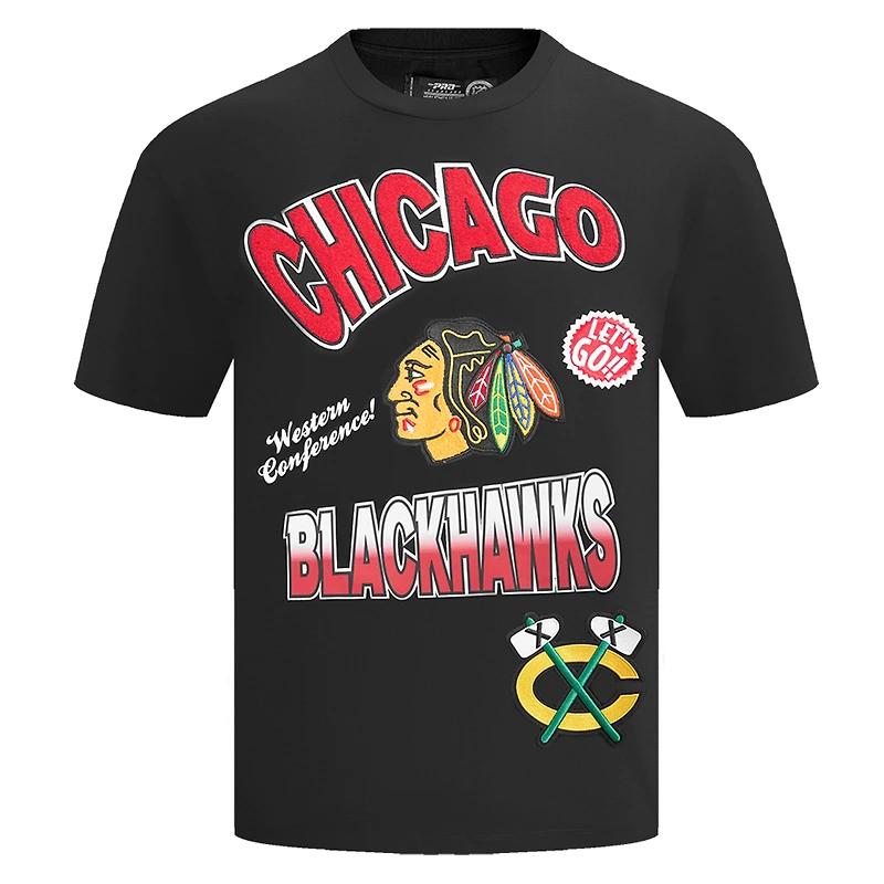 Men's Pro Standard Black Chicago Blackhawks Turn It Up Dropped Shoulder T-Shirt