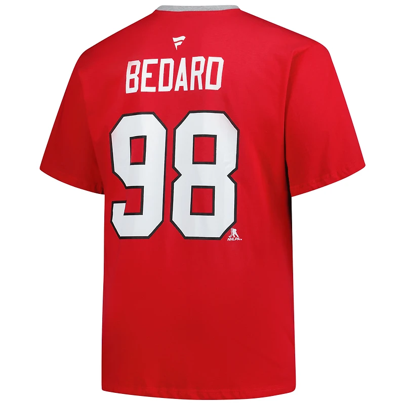 T-shirt homme Connor Bedard rouge Chicago Blackhawks Big & Tall avec nom et numéro