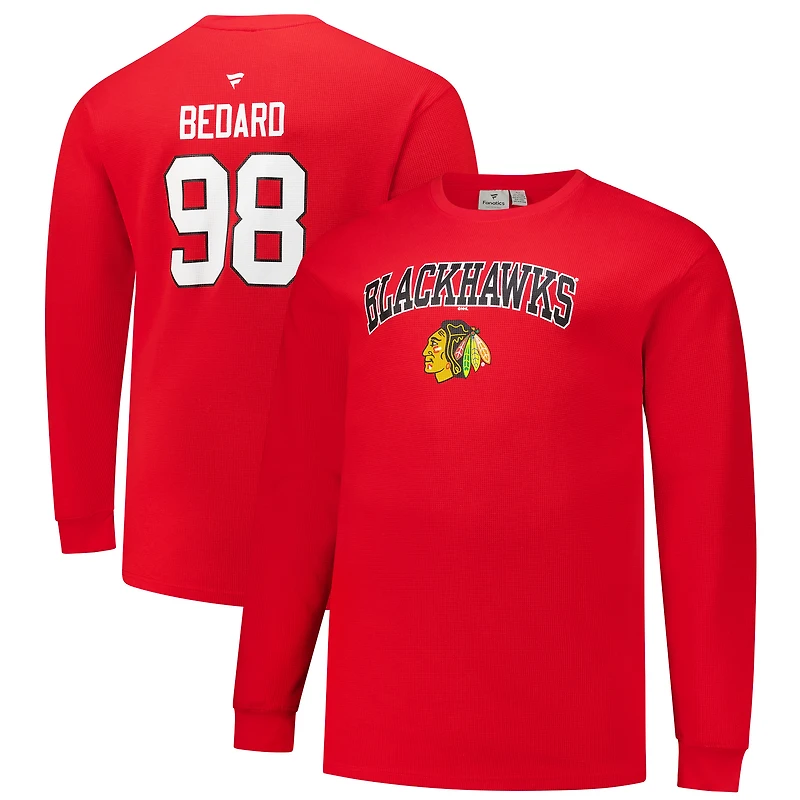 Sweat-shirt thermique à col rond pour homme Connor Bedard Red Chicago Blackhawks Big & Tall Name Number