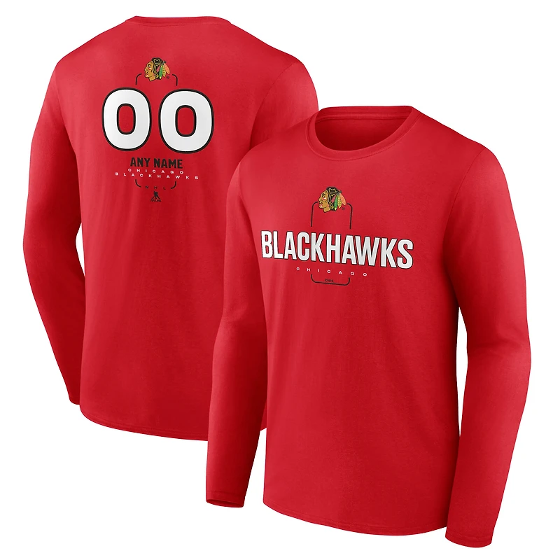 Men's Red Chicago Blackhawks Custom Midfielder Long Sleeve T-Shirt