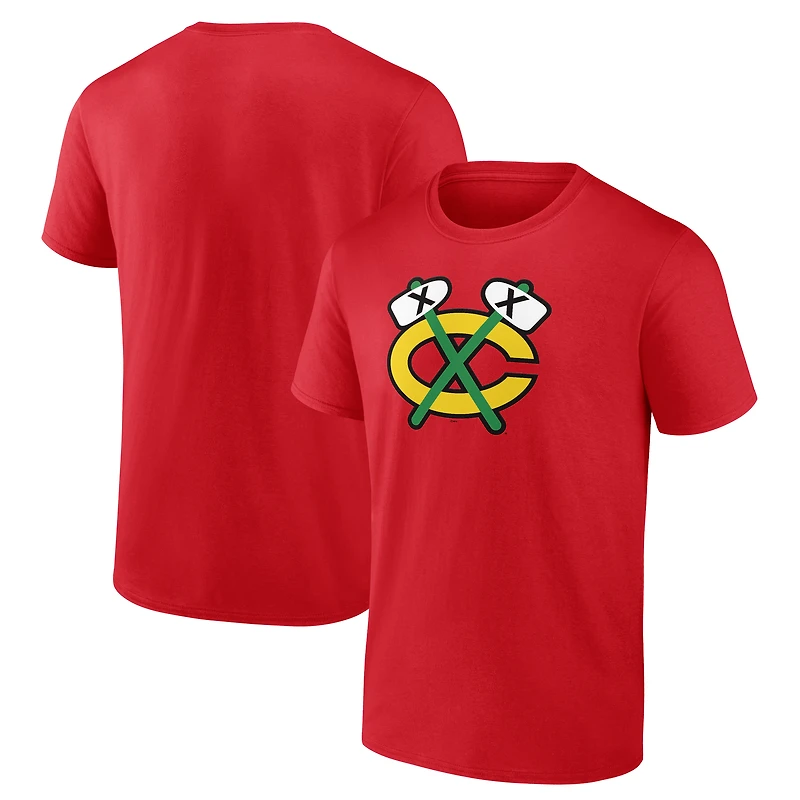 T-shirt rouge pour homme avec logo des Blackhawks de Chicago