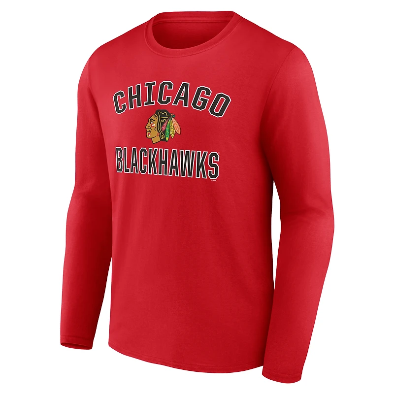 Men's Red Chicago Blackhawks Victory Arch Long Sleeve T-Shirt
