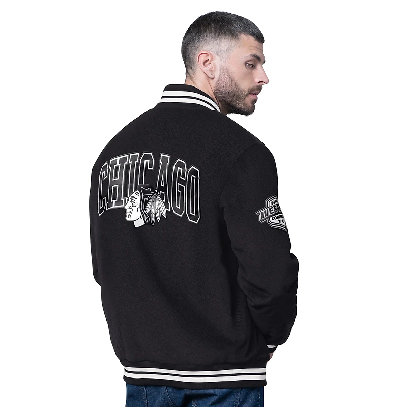 Veste universitaire noire occultante Starter pour homme des Chicago Blackhawks