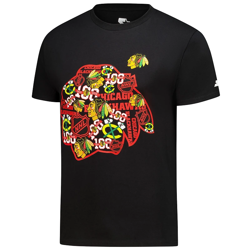 T-shirt homme Starter noir avec logo collage des Blackhawks de Chicago