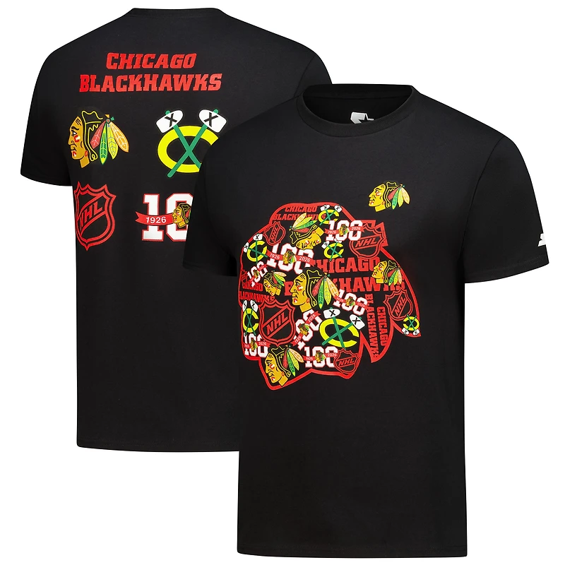 Men's Starter Black Chicago Blackhawks Logo Collage T-Shirt