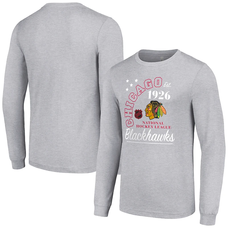 T-shirt à manches longues Starter pour homme, gris chiné, motif Arch City des Blackhawks de Chicago
