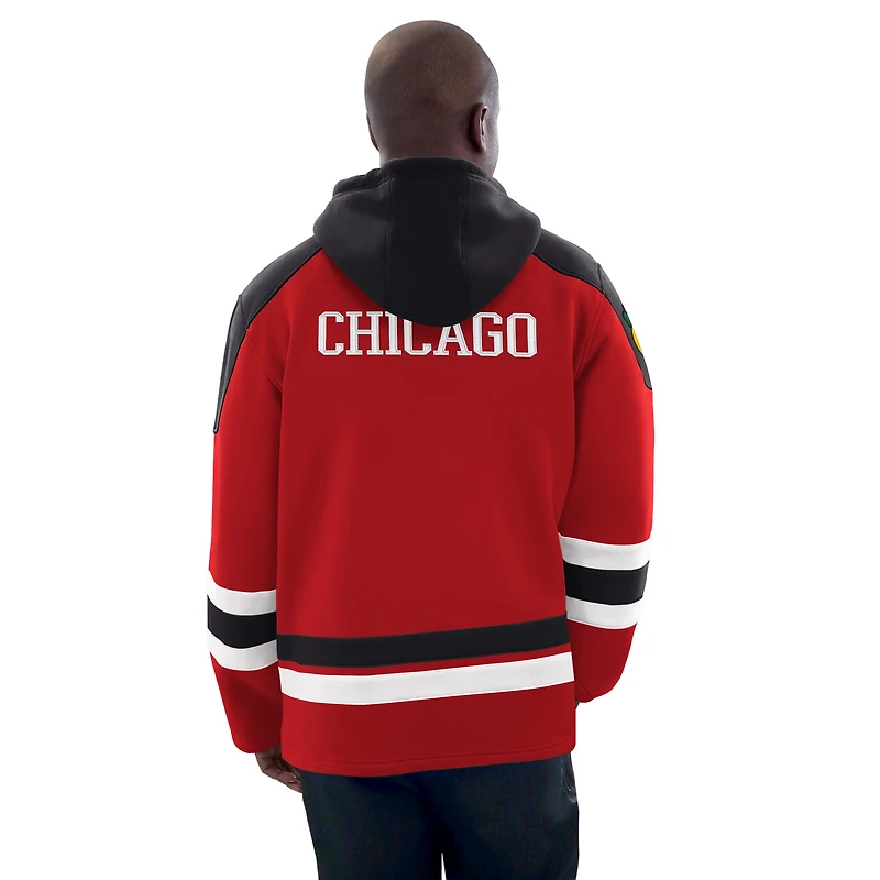 Sweat à capuche de hockey rouge/noir pour homme des Blackhawks Chicago