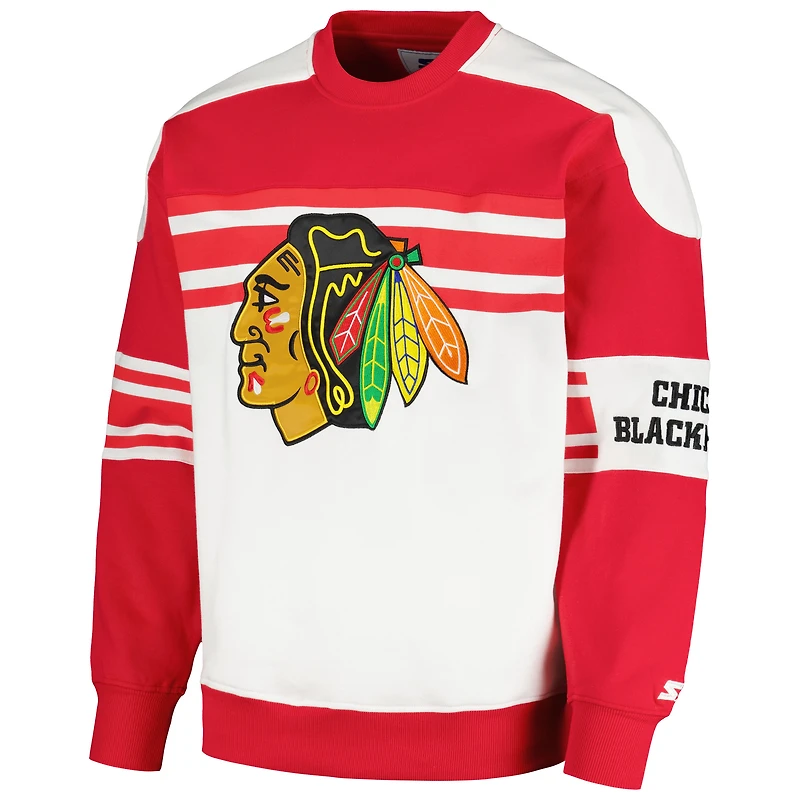 Sweat-shirt à col rond en polaire Starter White Chicago Blackhawks Defense pour hommes