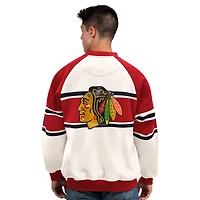 Men's Starter  White Chicago Blackhawks Defense Fleece Crewneck Sweatshirt
