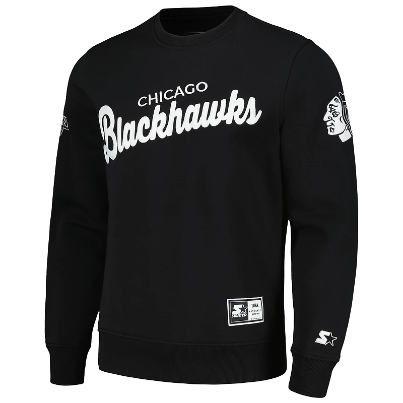 Sweat-shirt à carreaux croisés Starter x NHL Black Ice noir des Chicago Blackhawks pour hommes