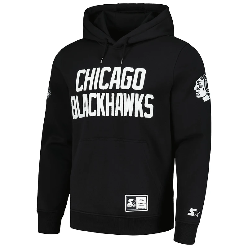 Men's Starter x NHL Black Ice Chicago Blackhawks Pullover Hoodie