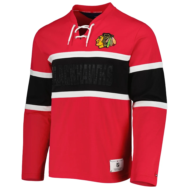 Haut à manches longues lacets Tommy Hilfiger rouge Chicago Blackhawks Walter pour hommes