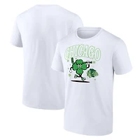 T-shirt blanc pour homme avec mascotte de trèfle des Blackhawks Chicago