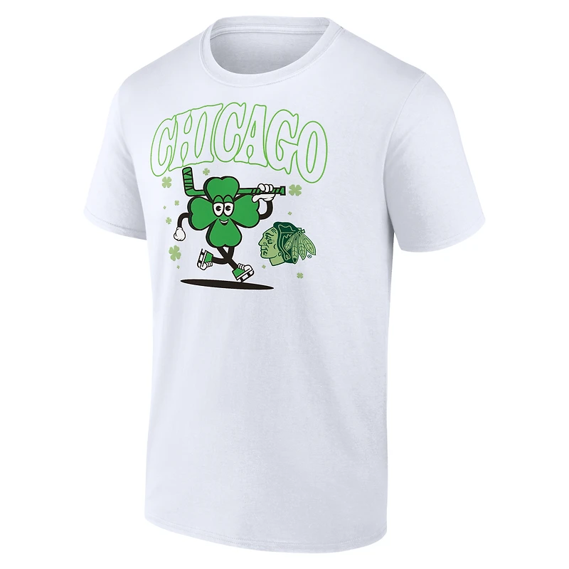 Men's  White Chicago Blackhawks Clover Mascot T-Shirt
