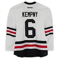 Maillot blanc Reebok n° 6 porté par Michal Kempny des Blackhawks de Chicago lors du match d'entraînement contre les Blues de St. Louis le 2 janvier 2017 - Classique hivernale de la LNH - Porté pendant l'échauffement