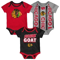 Ensemble de trois bodies pour nouveau-né des Chicago Blackhawks Loyal Buddies