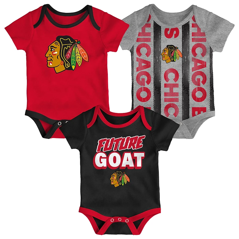 Ensemble de trois bodies pour nouveau-né des Chicago Blackhawks Loyal Buddies