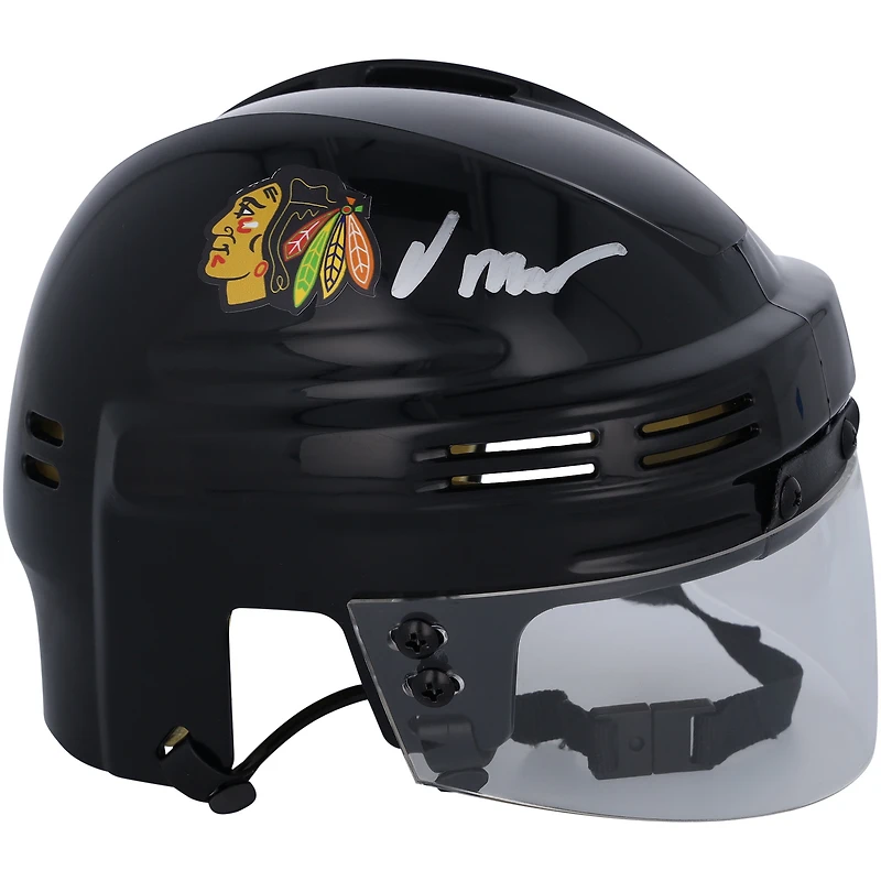 Casque mini noir autographié par Oliver Moore des Chicago Blackhawks