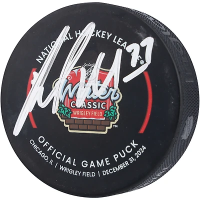 Rondelle de match officielle autographiée par Pat Maroon des Blackhawks de Chicago lors de la Classique d'hiver de la LNH 2025