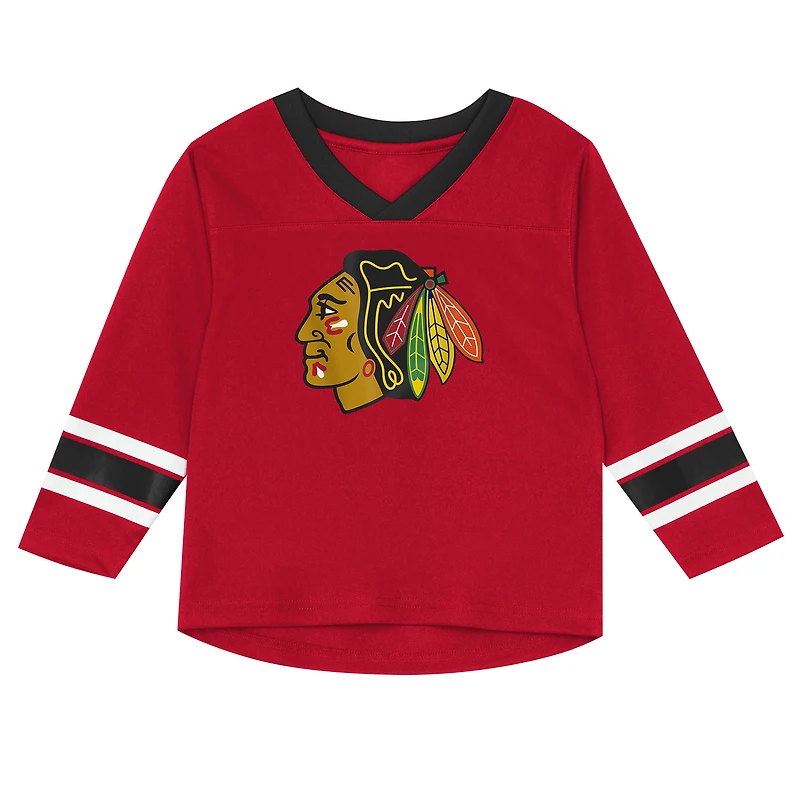 Ensemble t-shirt à manches longues et pantalon rouge/noir des Blackhawks de Chicago pour enfants d'âge préscolaire