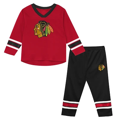 Ensemble t-shirt à manches longues et pantalon rouge/noir des Blackhawks de Chicago pour enfants d'âge préscolaire