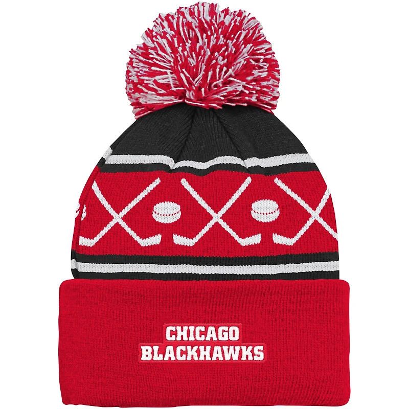 Preschool Red Chicago Blackhawks Faceoff Cuffed Knit Hat with Pom
