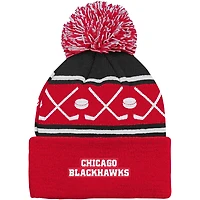 Preschool Red Chicago Blackhawks Faceoff Cuffed Knit Hat with Pom