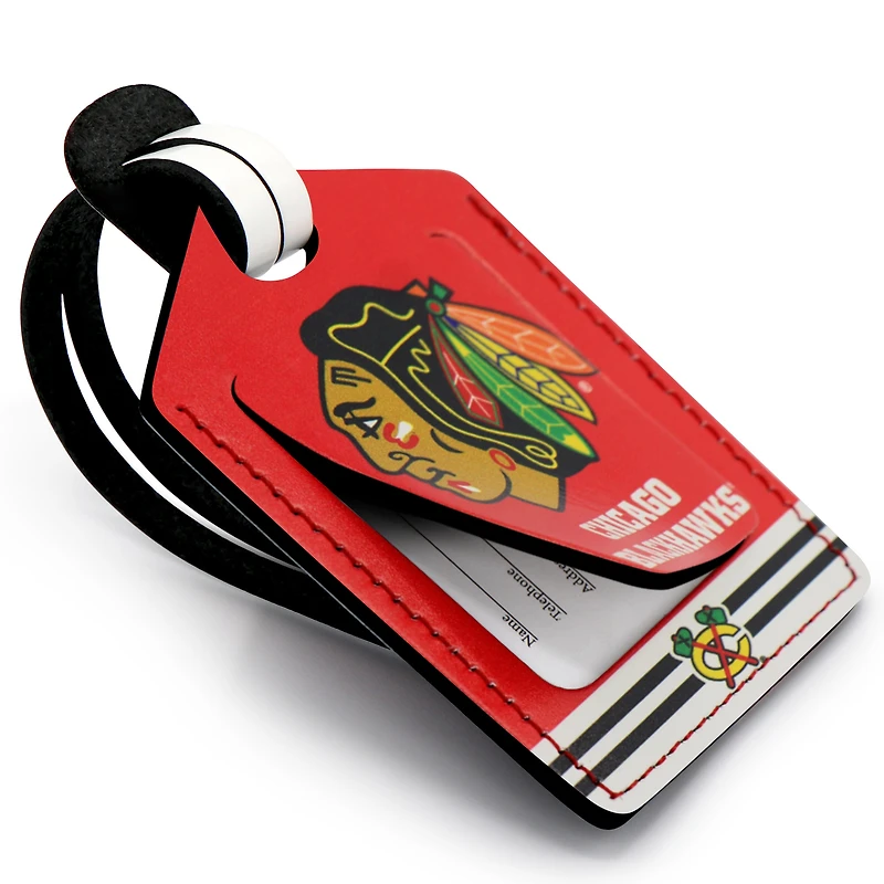 Étiquette de bagage en cuir personnalisée Blackhawks de Chicago rouge