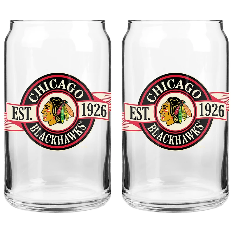 Le Sports Vault Chicago Blackhawks 16 oz. Ensemble de deux verres à canettes