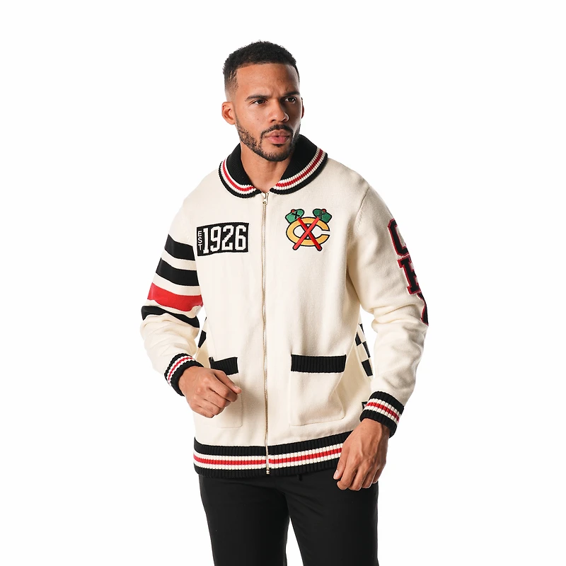 Unisex The Wild Collective  Cream Chicago Blackhawks Jacquard Full-Zip Sweater