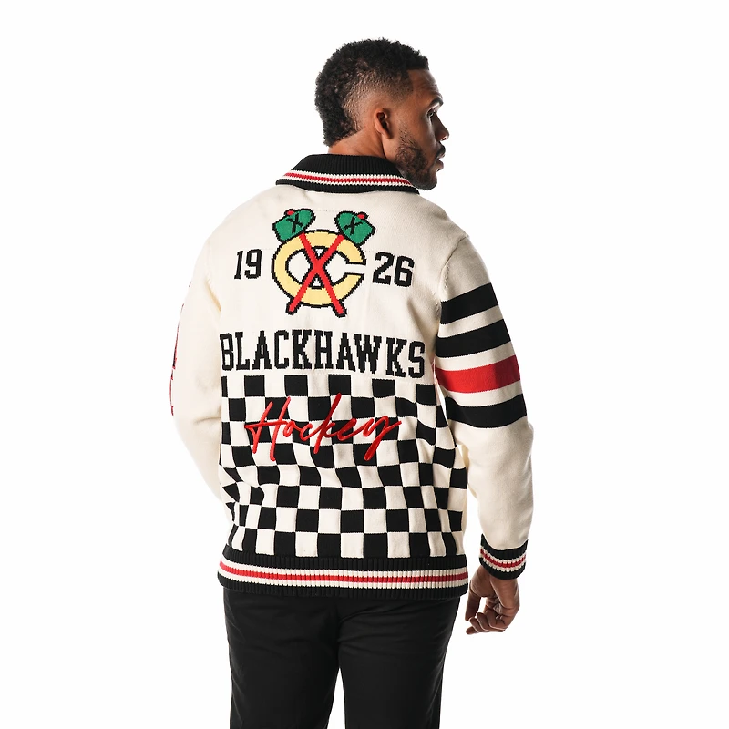 Pull unisexe zippé en jacquard Chicago Blackhawks crème The Wild Collective