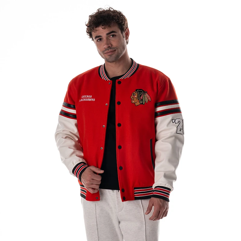 Veste universitaire unisexe The Wild Collective rouge Chicago Blackhawks à épaules tombantes et boutons-pression