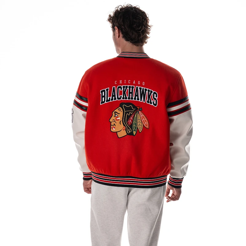 Unisex The Wild Collective Red Chicago Blackhawks Drop Shoulder Full-Snap Varsity Jacket
