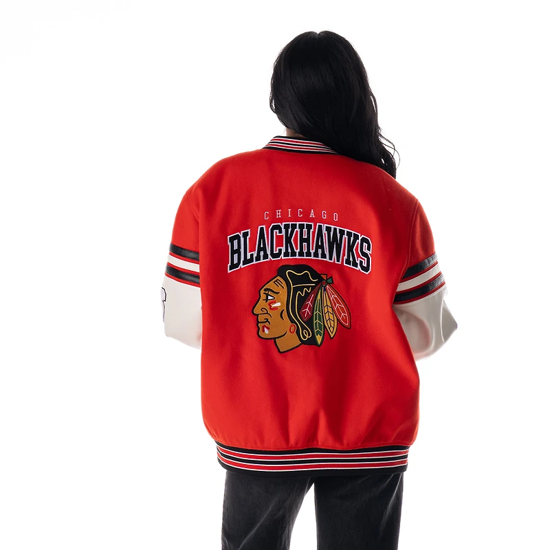 Unisex The Wild Collective Red Chicago Blackhawks Drop Shoulder Full-Snap Varsity Jacket