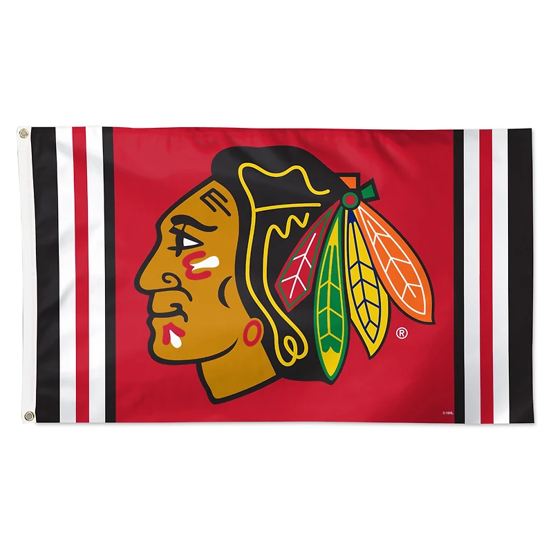 Drapeau de luxe à rayures simples WinCraft Chicago Blackhawks 3 pi x 5 pi avec logo et logo de l'équipe
